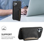 For iPhone 16 Plus Denior D13 Retro Texture Leather MagSafe Card Bag Phone Case(Black)