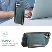 For iPhone 16 Plus Denior D13 Retro Texture Leather MagSafe Card Bag Phone Case(Blue)