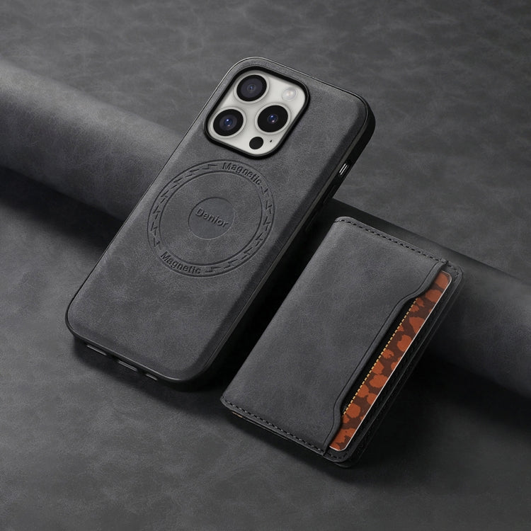 For iPhone 16 Pro Denior D13 Retro Texture Leather MagSafe Card Bag Phone Case(Black)