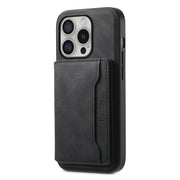 For iPhone 16 Pro Denior D13 Retro Texture Leather MagSafe Card Bag Phone Case(Black)