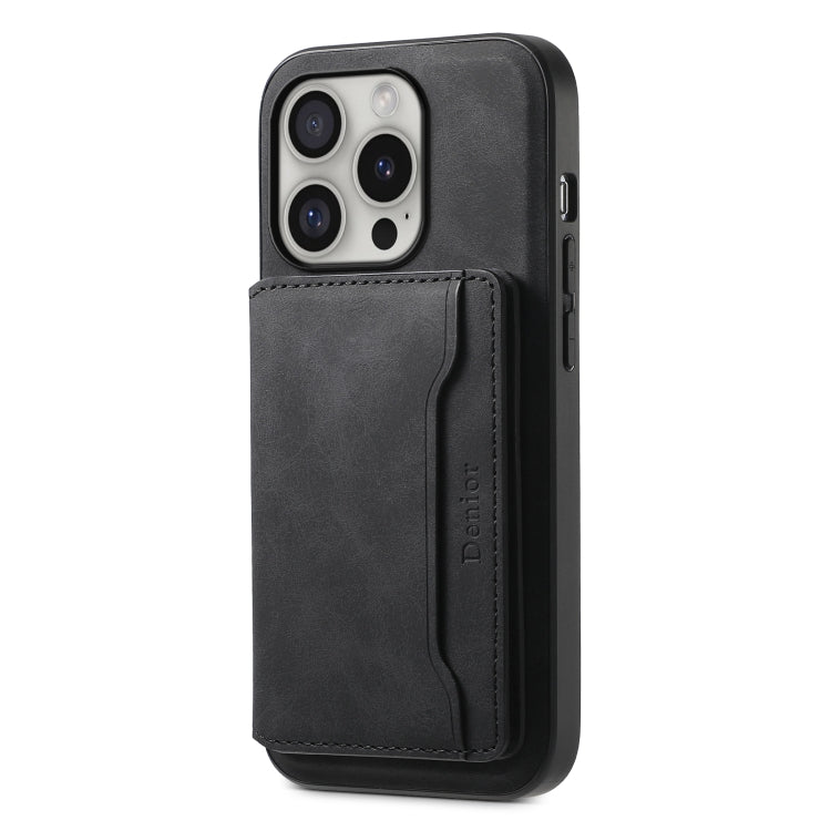 For iPhone 16 Pro Denior D13 Retro Texture Leather MagSafe Card Bag Phone Case(Black)
