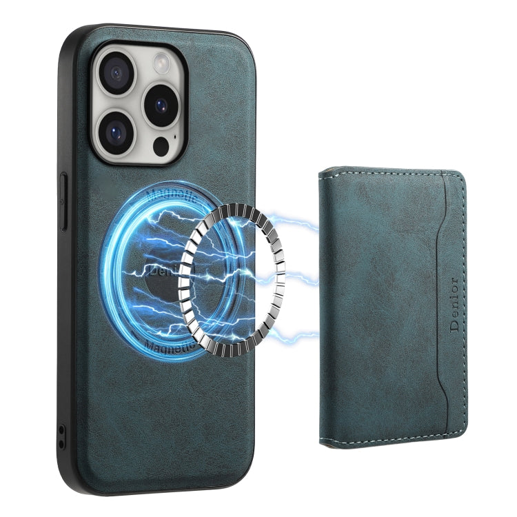 For iPhone 16 Pro Denior D13 Retro Texture Leather MagSafe Card Bag Phone Case(Blue) - iPhone 16 Pro Cases by Denior | Online Shopping South Africa | PMC TechLife | Buy Now Pay Later Mobicred