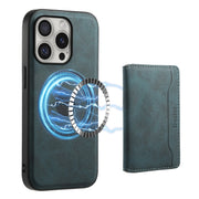 For iPhone 16 Pro Denior D13 Retro Texture Leather MagSafe Card Bag Phone Case(Blue)