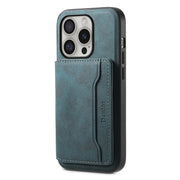 For iPhone 16 Pro Denior D13 Retro Texture Leather MagSafe Card Bag Phone Case(Blue)