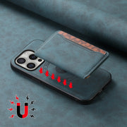 For iPhone 16 Pro Denior D13 Retro Texture Leather MagSafe Card Bag Phone Case(Blue)