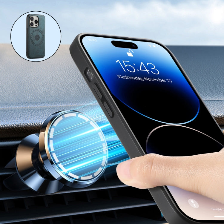 For iPhone 16 Pro Denior D13 Retro Texture Leather MagSafe Card Bag Phone Case(Blue) - iPhone 16 Pro Cases by Denior | Online Shopping South Africa | PMC TechLife | Buy Now Pay Later Mobicred