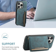 For iPhone 16 Pro Denior D13 Retro Texture Leather MagSafe Card Bag Phone Case(Blue)
