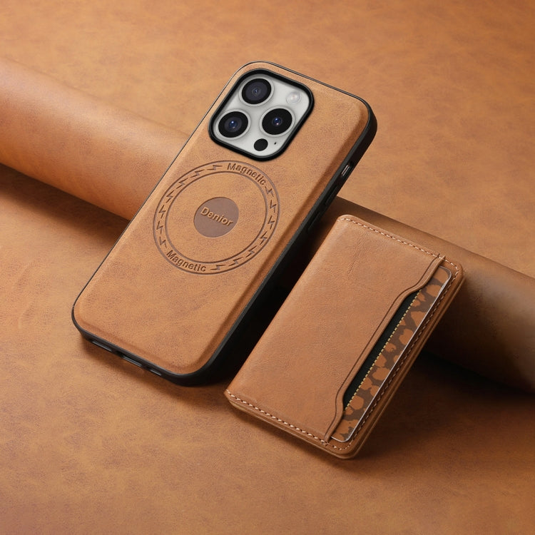 For iPhone 16 Pro Denior D13 Retro Texture Leather MagSafe Card Bag Phone Case(Brown)