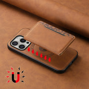 For iPhone 16 Pro Denior D13 Retro Texture Leather MagSafe Card Bag Phone Case(Brown)