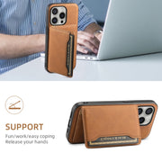 For iPhone 16 Pro Denior D13 Retro Texture Leather MagSafe Card Bag Phone Case(Brown)