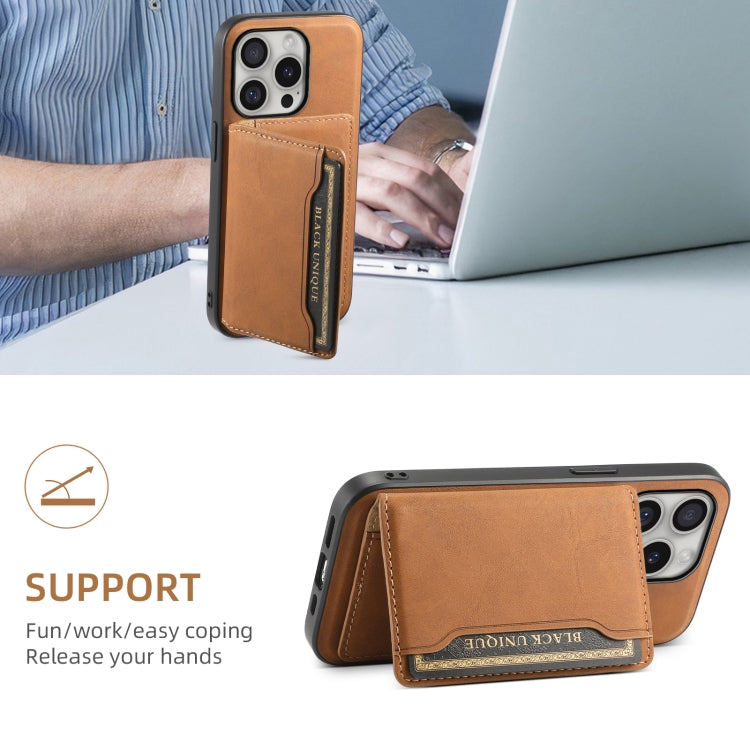 For iPhone 16 Pro Denior D13 Retro Texture Leather MagSafe Card Bag Phone Case(Brown)
