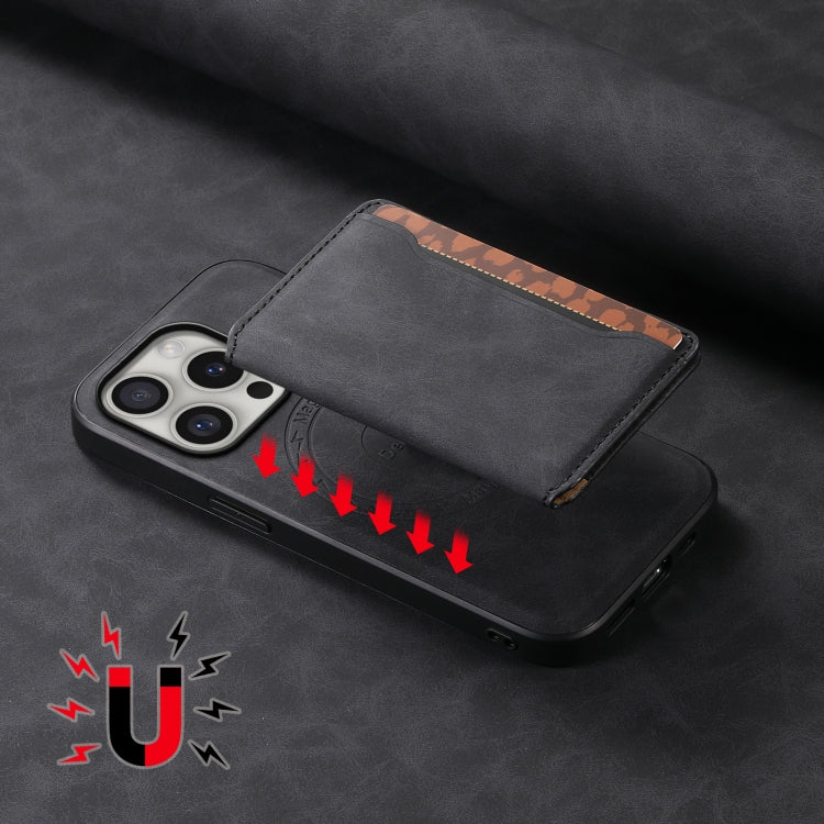 For iPhone 16 Pro Max Denior D13 Retro Texture Leather MagSafe Card Bag Phone Case(Black)