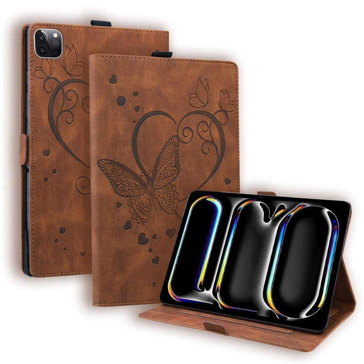 For iPad Pro 11 2024 Love Butterfly Embossed Leather Tablet Case(Brown) - iPad Pro 11 2024 Cases by PMC TechLife | Online Shopping South Africa | PMC TechLife | Buy Now Pay Later Mobicred