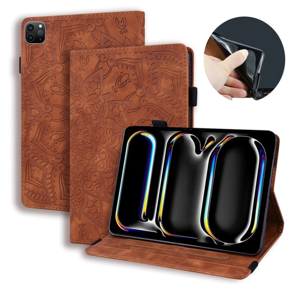For iPad Pro 13 2024 Calf Texture Embossed Leather Tablet Case(Brown)