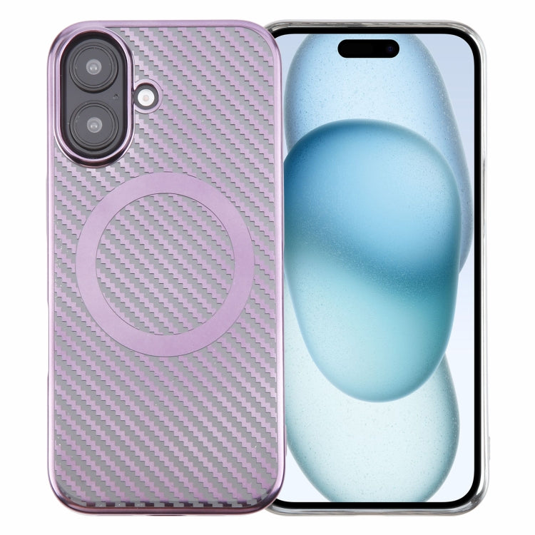 For iPhone 16 Plus 6D Plated Carbon Fiber Clear Magsafe PC Phone Case(Aurora Purple) - free shipping - PMC Jewellery - Order now!
