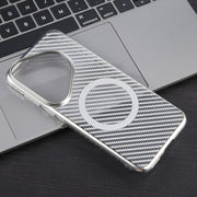 For Huawei Pura 70 Pro /70 Pro+ 6D Plated Carbon Fiber Clear Magsafe PC Phone Case(Starlight Silver)