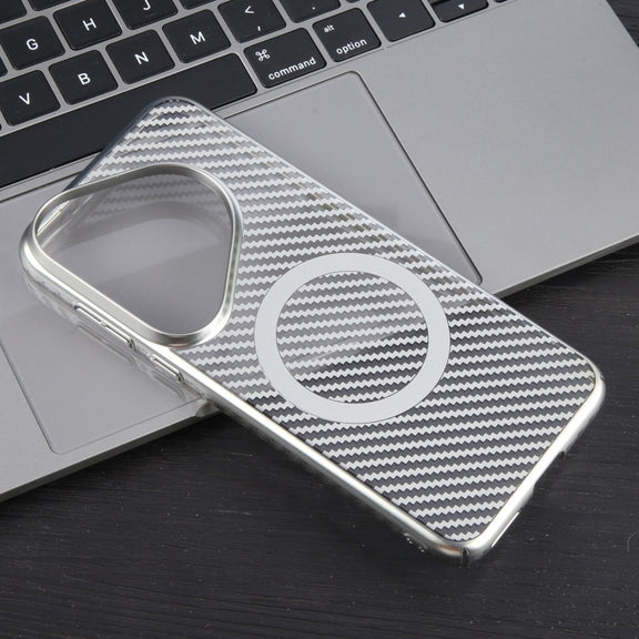 For Huawei Pura 70 Pro /70 Pro+ 6D Plated Carbon Fiber Clear Magsafe PC Phone Case(Starlight Silver)