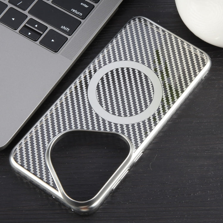 For Huawei Pura 70 Pro /70 Pro+ 6D Plated Carbon Fiber Clear Magsafe PC Phone Case(Starlight Silver)