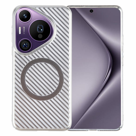 For Huawei Pura 70 Pro /70 Pro+ 6D Plated Carbon Fiber Clear Magsafe PC Phone Case(Starlight Silver)