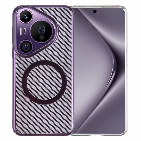 For Huawei Pura 70 Pro /70 Pro+ 6D Plated Carbon Fiber Clear Magsafe PC Phone Case(Aurora Purple)