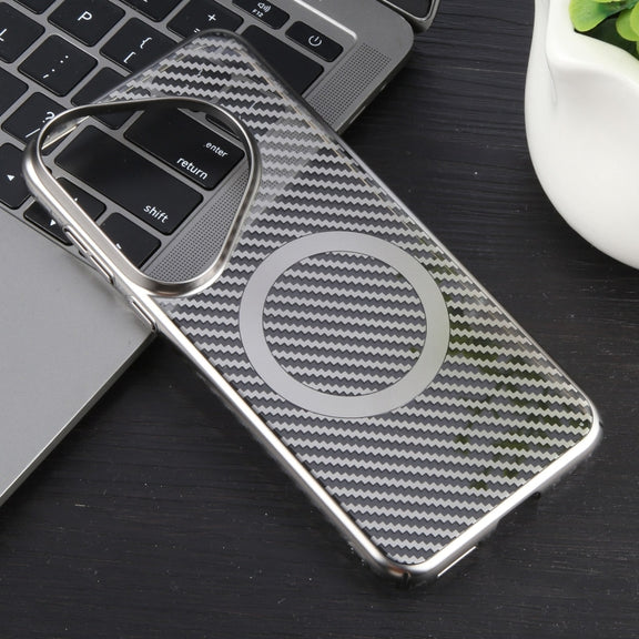 For Huawei Pura 70 Pro /70 Pro+ 6D Plated Carbon Fiber Clear Magsafe PC Phone Case(Titanium Grey)
