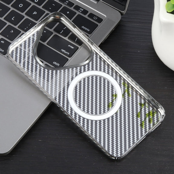 For Huawei Pura 70 Pro /70 Pro+ 6D Plated Carbon Fiber Clear Magsafe PC Phone Case(Titanium Grey)