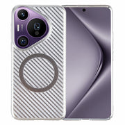 For Huawei Pura 70 6D Plated Carbon Fiber Clear Magsafe PC Phone Case(Starlight Silver)