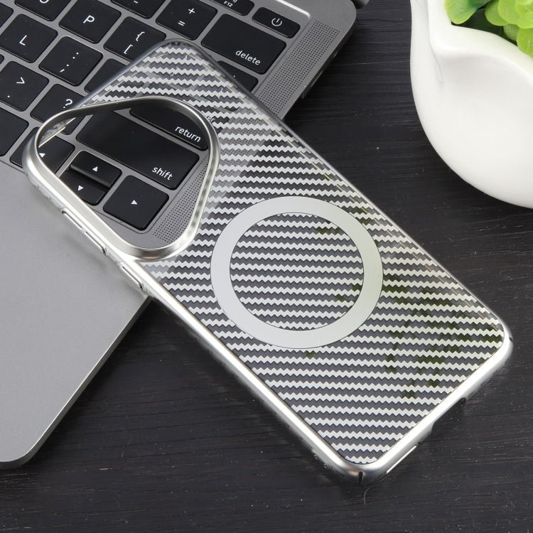 For Huawei Pura 70 6D Plated Carbon Fiber Clear Magsafe PC Phone Case(Starlight Silver)