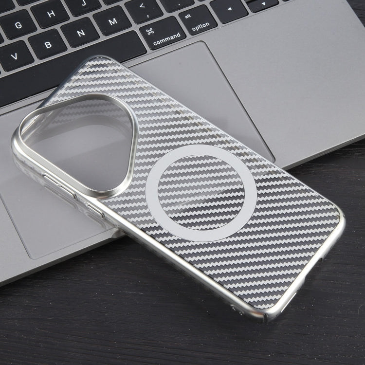 For Huawei Pura 70 6D Plated Carbon Fiber Clear Magsafe PC Phone Case(Starlight Silver)
