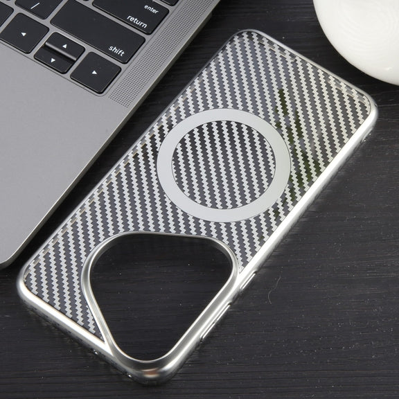 For Huawei Pura 70 6D Plated Carbon Fiber Clear Magsafe PC Phone Case(Starlight Silver)