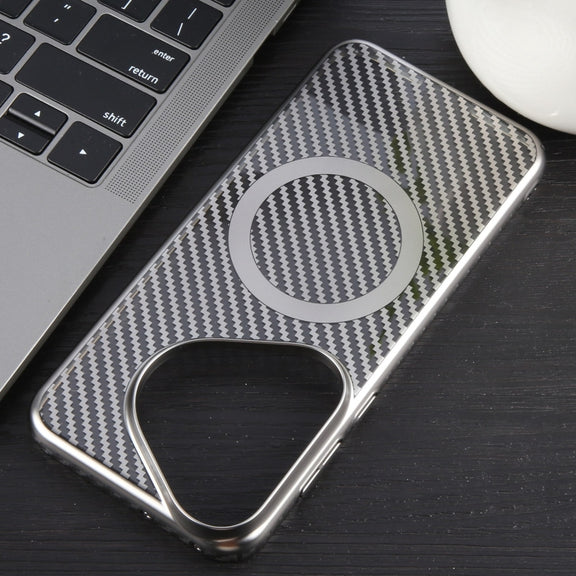 For Huawei Pura 70 6D Plated Carbon Fiber Clear Magsafe PC Phone Case(Titanium Grey)