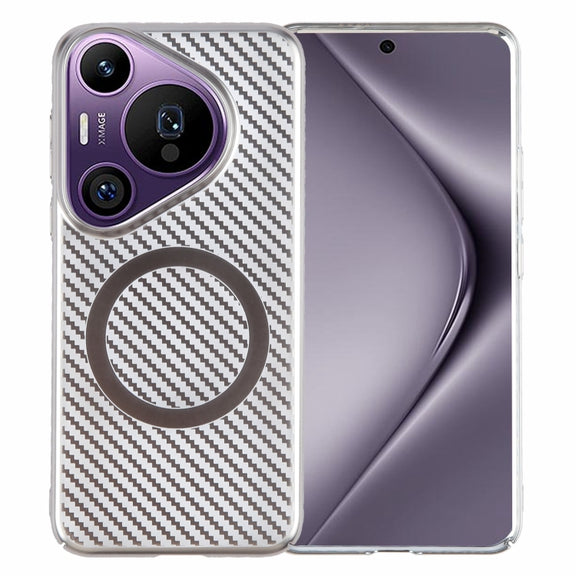 For Huawei Pura 70 6D Plated Carbon Fiber Clear Magsafe PC Phone Case(Titanium Grey)