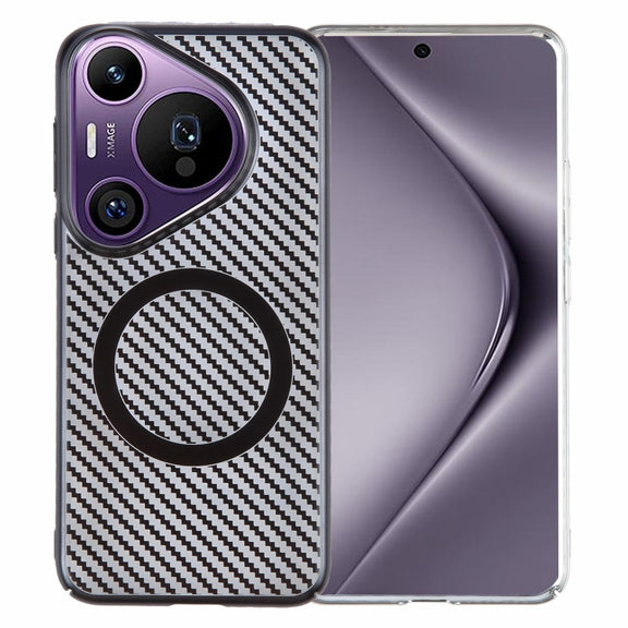For Huawei Pura 70 6D Plated Carbon Fiber Clear Magsafe PC Phone Case(Starry Black)