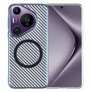For Huawei Pura 70 6D Plated Carbon Fiber Clear Magsafe PC Phone Case(Dream Blue)