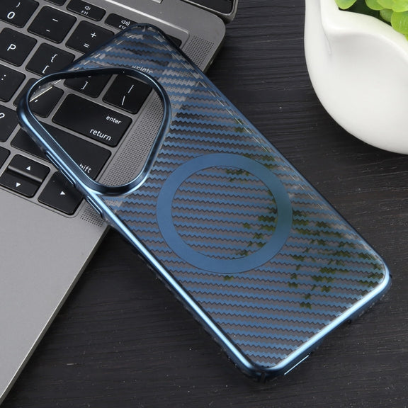 For Huawei Pura 70 6D Plated Carbon Fiber Clear Magsafe PC Phone Case(Dream Blue)