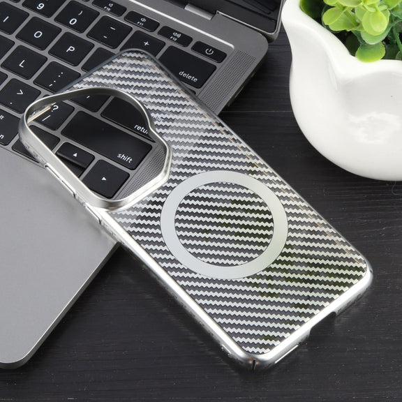 For Huawei Pura 70 Ultra 6D Plated Carbon Fiber Clear Magsafe PC Phone Case(Starlight Silver)
