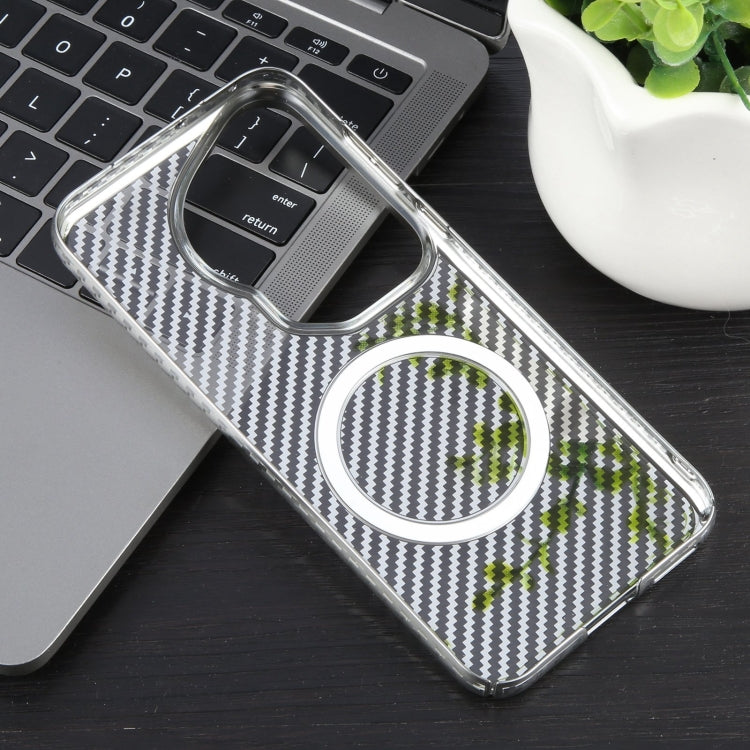 For Huawei Pura 70 Ultra 6D Plated Carbon Fiber Clear Magsafe PC Phone Case(Starlight Silver)