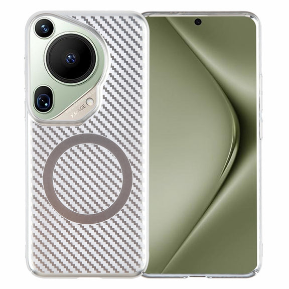 For Huawei Pura 70 Ultra 6D Plated Carbon Fiber Clear Magsafe PC Phone Case(Starlight Silver)