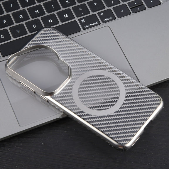 For Huawei Pura 70 Ultra 6D Plated Carbon Fiber Clear Magsafe PC Phone Case(Titanium Grey)