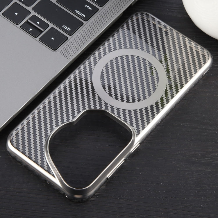 For Huawei Pura 70 Ultra 6D Plated Carbon Fiber Clear Magsafe PC Phone Case(Titanium Grey)