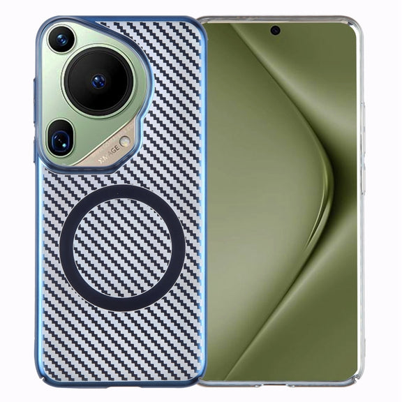 For Huawei Pura 70 Ultra 6D Plated Carbon Fiber Clear Magsafe PC Phone Case(Dream Blue)