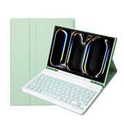 For iPad Pro 11 2024 A13B Lambskin Texture Bluetooth Touch Keyboard Leather Tablet Case with Pen Slot(Light Green)