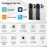 i15 Pro Max / Q5A, 6GB+128GB, 6.5 inch Screen, Face Identification, Android 10 MTK6762 Octa Core, OTG, NFC, Network: 4G, Dual SIM(Titanium Black)