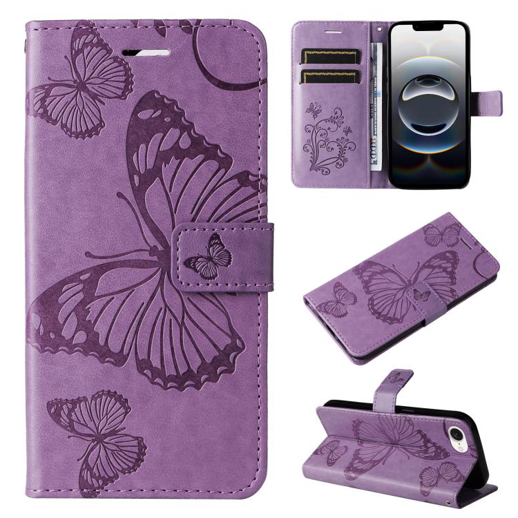 For iPhone 16e 3D Butterfly Embossed Pattern Flip Leather Phone Case(Purple) - free shipping - PMC TechLife - Order now!