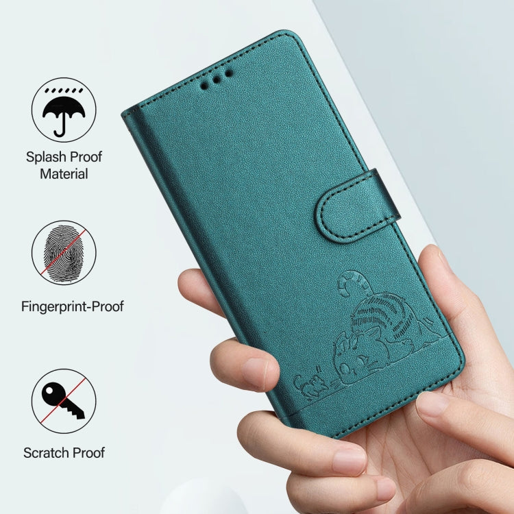 For Google Pixel 9 / 9 Pro Cat Rat Embossed Pattern RFID Leather Phone Case with Lanyard(Peacock Green) - Google Cases by PMC TechLife | Online Shopping South Africa | PMC TechLife | Buy Now Pay Later Mobicred