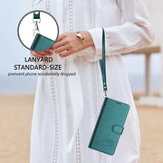For Google Pixel 9 / 9 Pro Cat Rat Embossed Pattern RFID Leather Phone Case with Lanyard(Peacock Green)