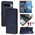 For Google Pixel 9 / 9 Pro Cat Rat Embossed Pattern RFID Leather Phone Case with Lanyard(Blue) - Google Cases by PMC TechLife | Online Shopping South Africa | PMC TechLife | Buy Now Pay Later Mobicred