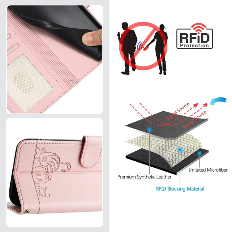 For Google Pixel 9 Pro XL Cat Rat Embossed Pattern RFID Leather Phone Case with Lanyard(Pink) - Google Cases by PMC TechLife | Online Shopping South Africa | PMC TechLife | Buy Now Pay Later Mobicred