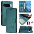For Google Pixel 9 Pro XL Cat Rat Embossed Pattern RFID Leather Phone Case with Lanyard(Peacock Green) - Google Cases by PMC TechLife | Online Shopping South Africa | PMC TechLife | Buy Now Pay Later Mobicred