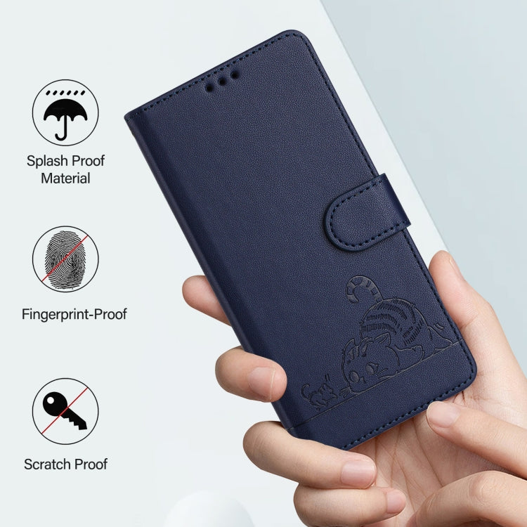 For Google Pixel 9 Pro XL Cat Rat Embossed Pattern RFID Leather Phone Case with Lanyard(Blue) - Google Cases by PMC TechLife | Online Shopping South Africa | PMC TechLife | Buy Now Pay Later Mobicred